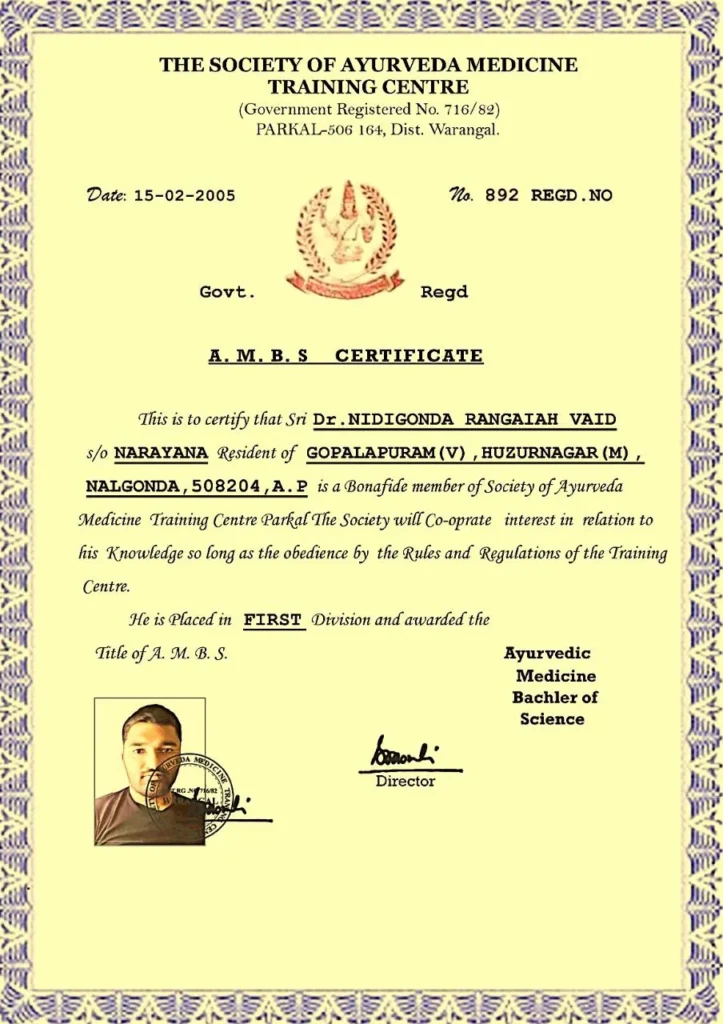 Ayurvedic practitioner certificate