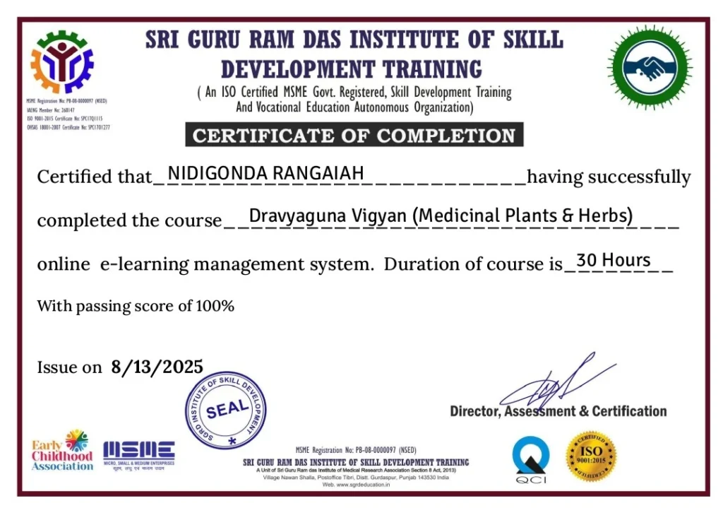 Ayurvedic doctor certificate